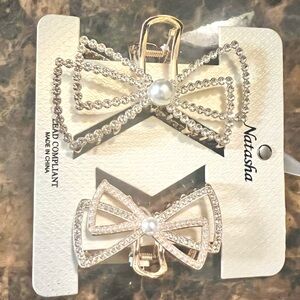 NWT Natasha Gold and Silver Bow Hair Clips